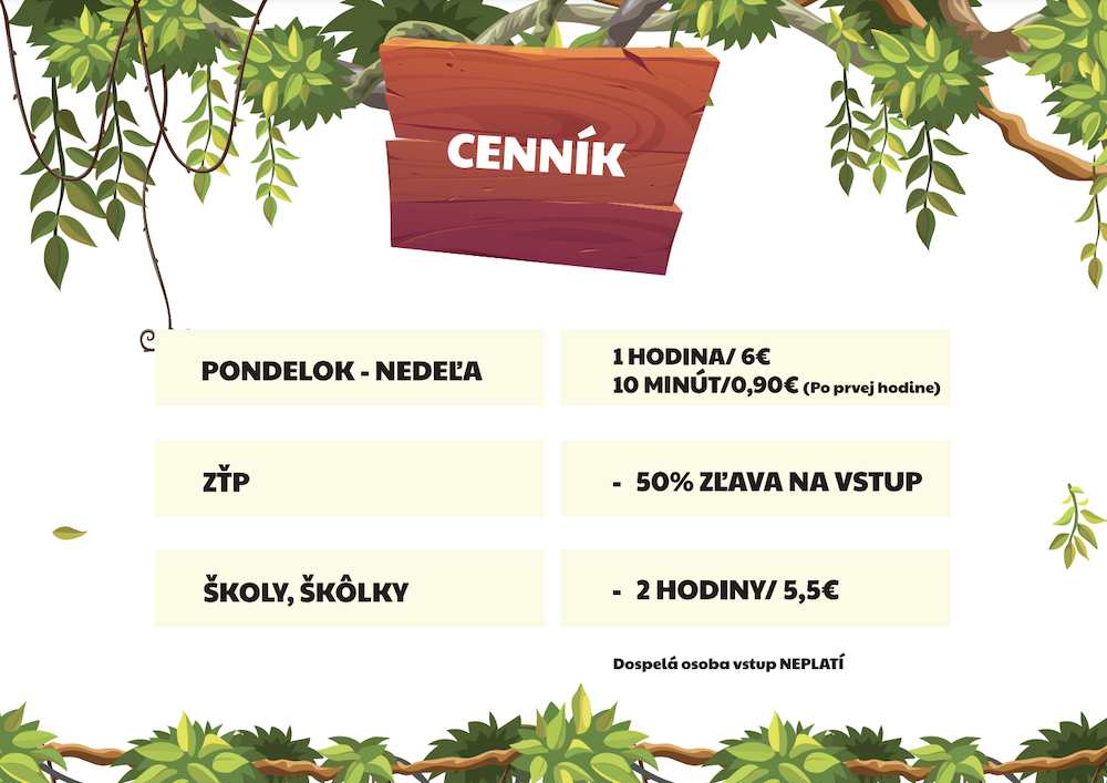 Cenník detského ihriska Fundiland